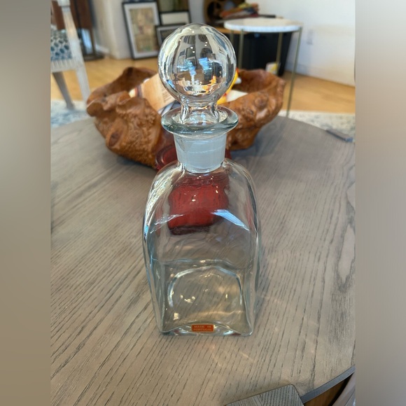 VINTAGE Blown Glass Block Monogramed Decanter with Round Ball Stopper - Picture 7 of 8